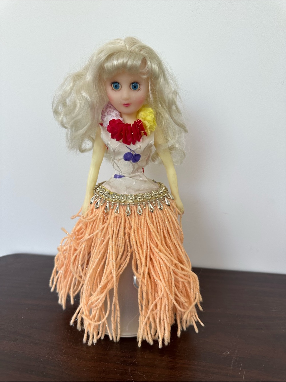 Vintage Gigi Hula Doll with Peach Fringe Skirt